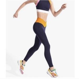 STAUD X New Balance V-Front Blue and Orange Colorblock Leggings Size M